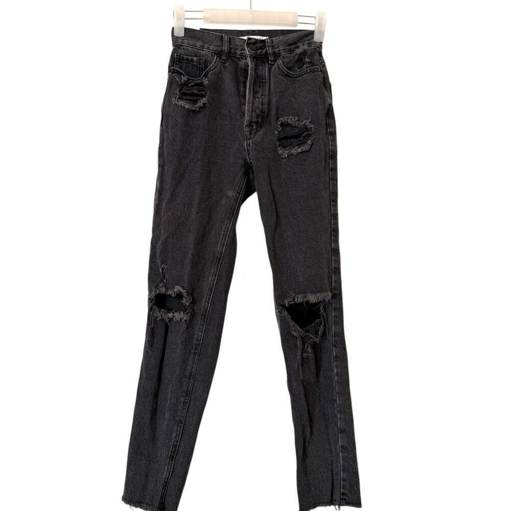 PacSun Distressed Ultra High Waisted Raw Hem Ankle Slim Jeans Eco Black Size 22